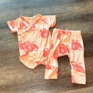 Kate Quinn Bamboo Collection Peach Print Wrap Bodysuit and Pant Set size 0-3 mon